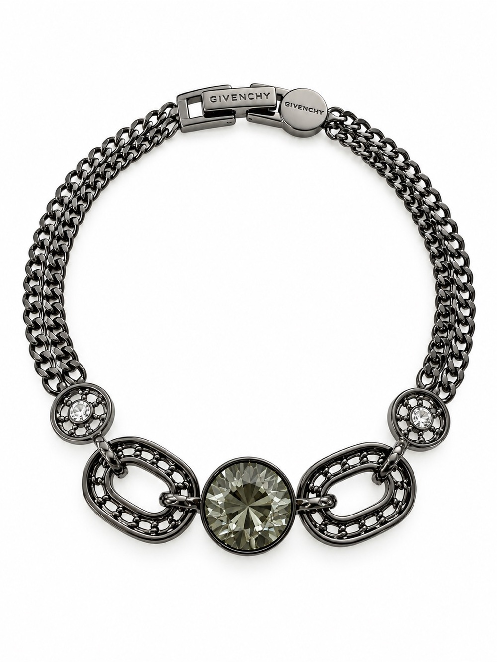 Givenchy Gunmetal Gray Crystal Multi Chain Bracelet
